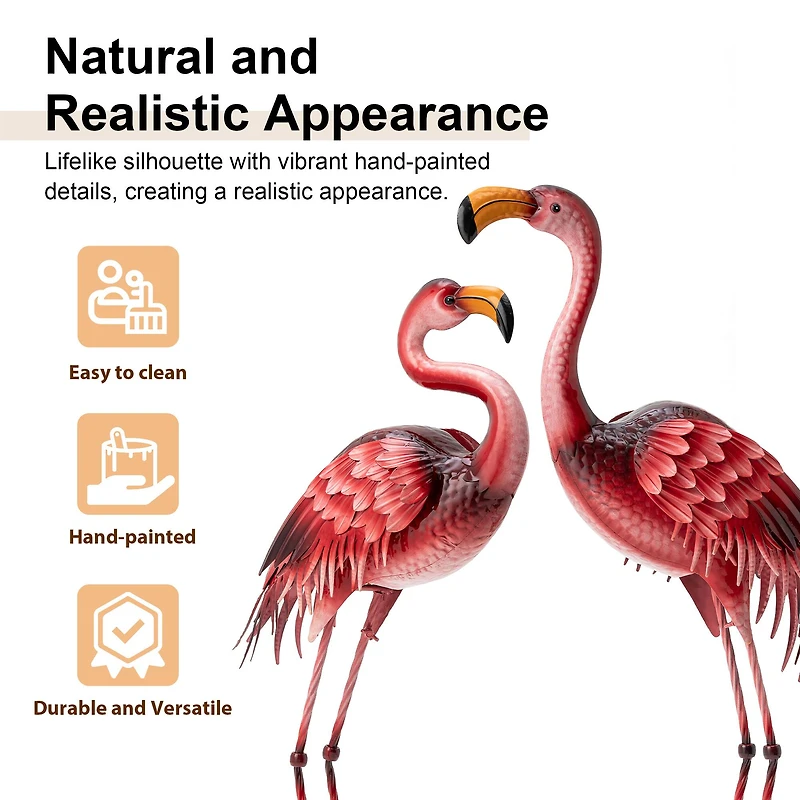 Glitzhome® Metal Standing Flamingo Garden Statue with Stakes Set