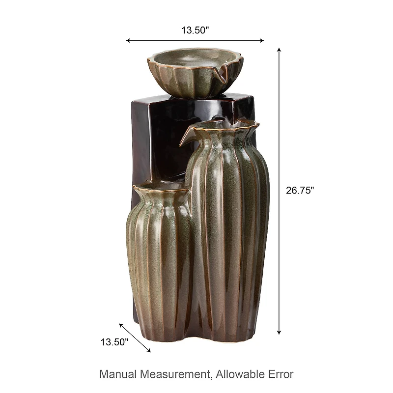 Glitzhome® 26.75" 3-Tier LED Fluted Textured Ceramic Outdoor Floor Fountain
