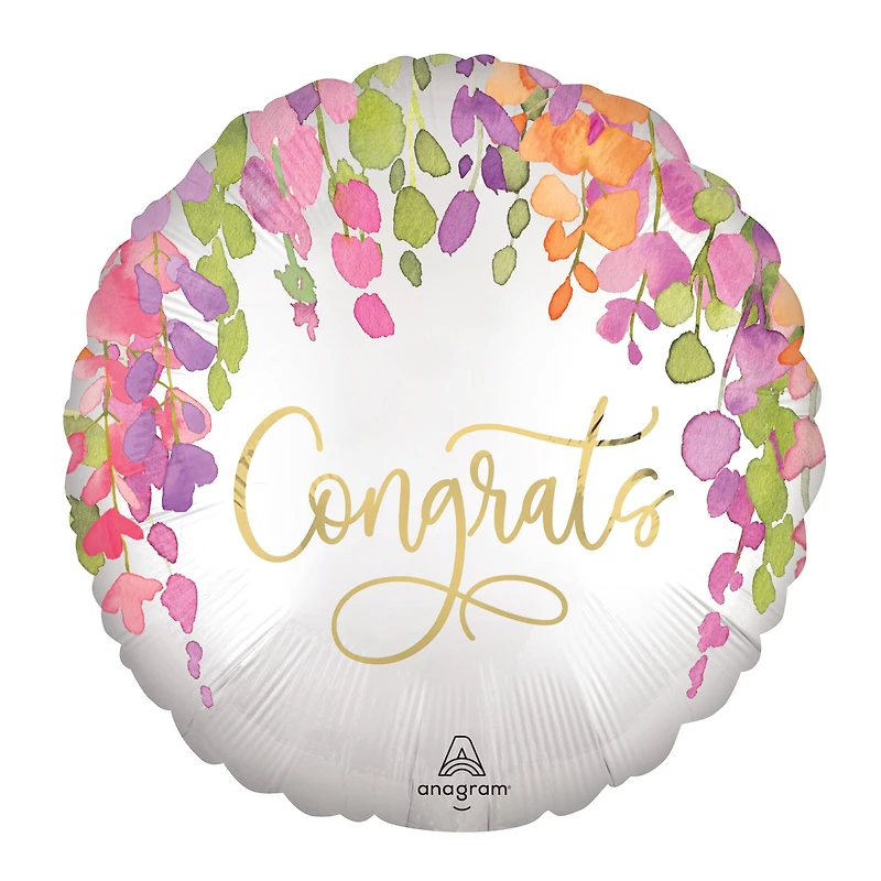 17" Romantic Floral Congrats Satin Foil Balloon
