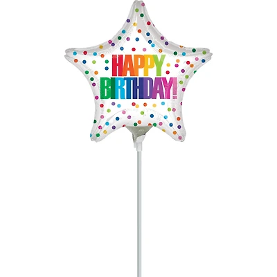 9" Multicolor Dotted Foil Birthday Balloon Stick
