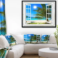 Designart - Window Open to Beach with Palm