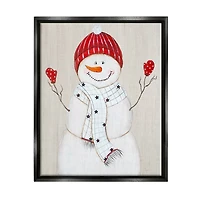 Stupell Industries Seasonal Snowman Smiling Red Hat Framed Floater Canvas Wall Art