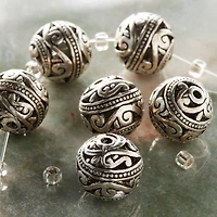 12 Pack:  Silver-Plated Carved Filigree Beads, 15mm by Bead Landing™