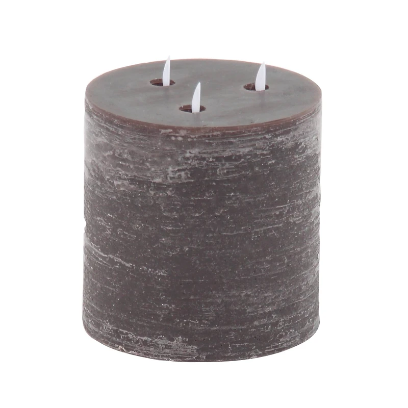 Brown Traditional Wax Flameless Pillar Candle Set