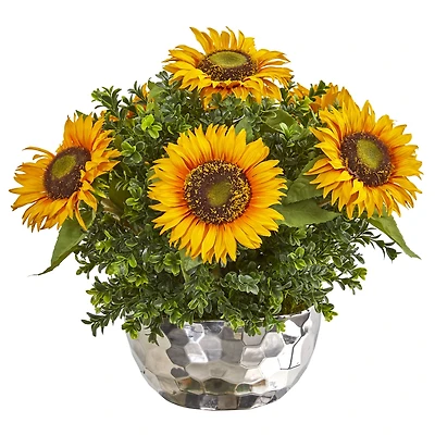 16" Sunflower Arrangement in Silver Vase