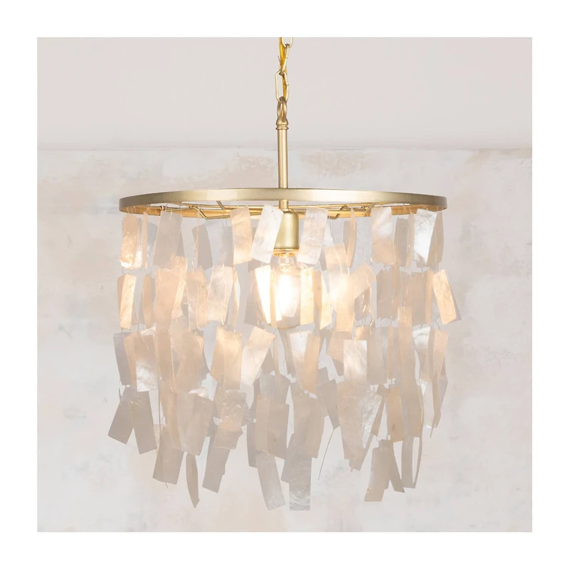 Hello Honey® Marina Round Gold Metal & Natural Capiz Chandelier Style Pendant Ceiling Light