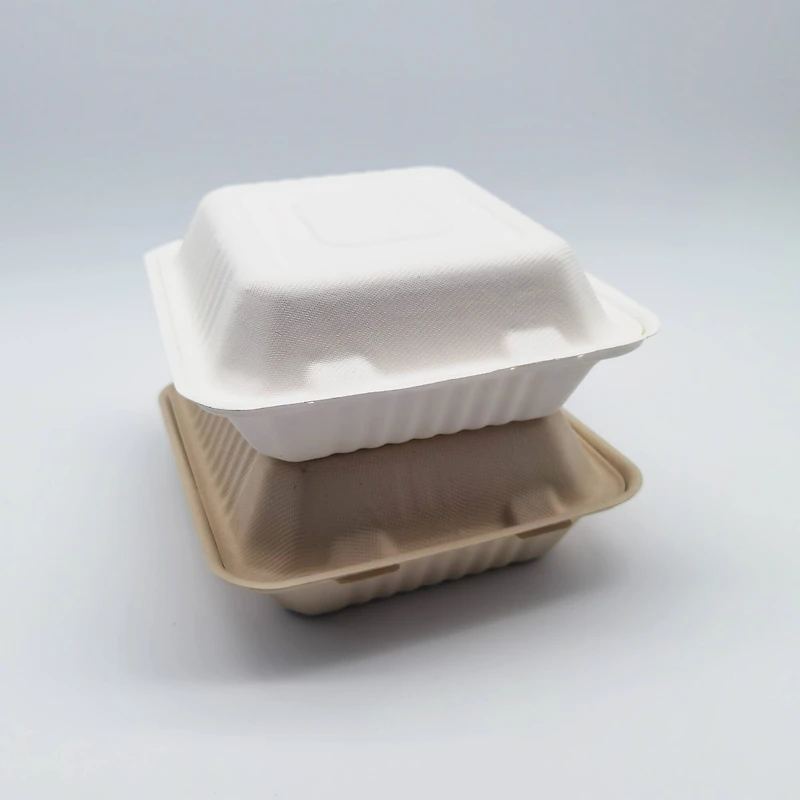 9" Natural Beige Single-Compartment Hinged Compostable Take Out Containers, 200ct.