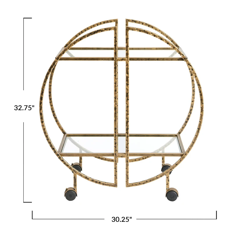 Hello Honey® Modern Hammered Brass Round Bar Cart