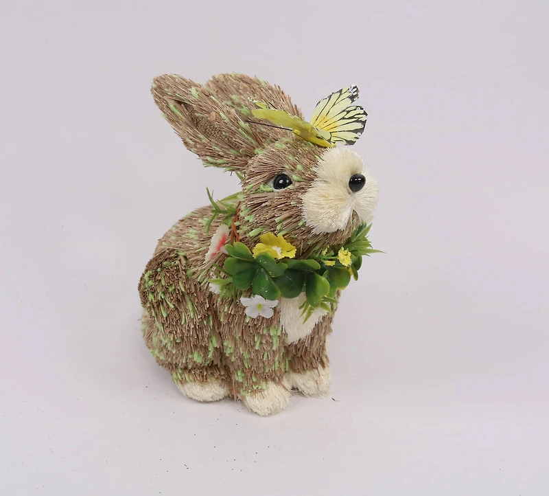 8" Easter Bunny with Butterfly Straw Figurine