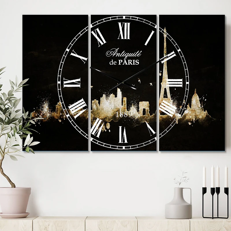Designart 'Paris Dark Silhouette Mediterranean Multipanel Wall Clock
