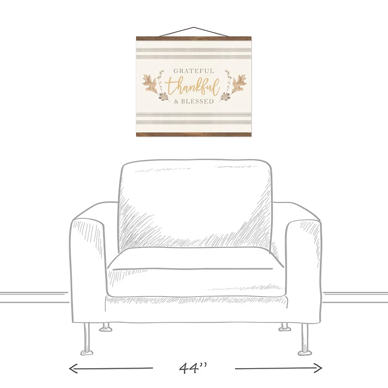 Grateful Thankful Blessed Stripes Teak Hanging Canvas
