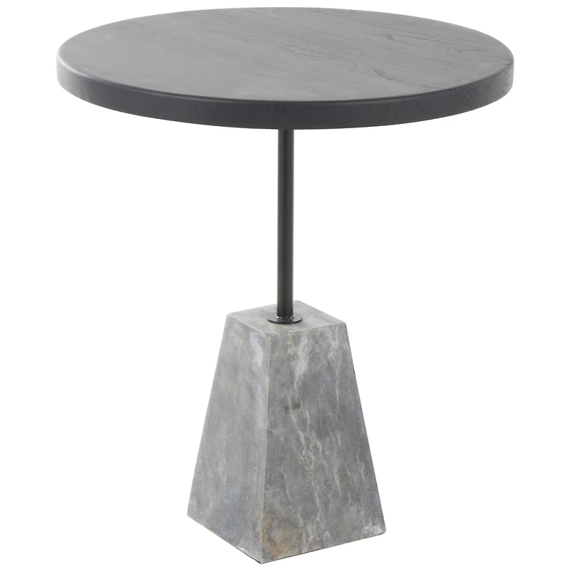 22.5" Black & Gray Wood Accent Table with Marble Pyramid Base
