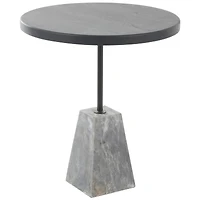 22.5" Black & Gray Wood Accent Table with Marble Pyramid Base
