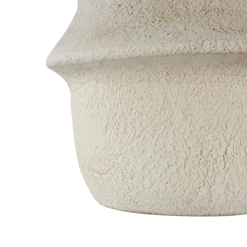 15.25" Cream Textured Paper Mache Fluted Vase with Ring Handle