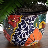 3.5ft Artificial Double Boston Fern in Handmade Mexican Talavera Ceramic Planter