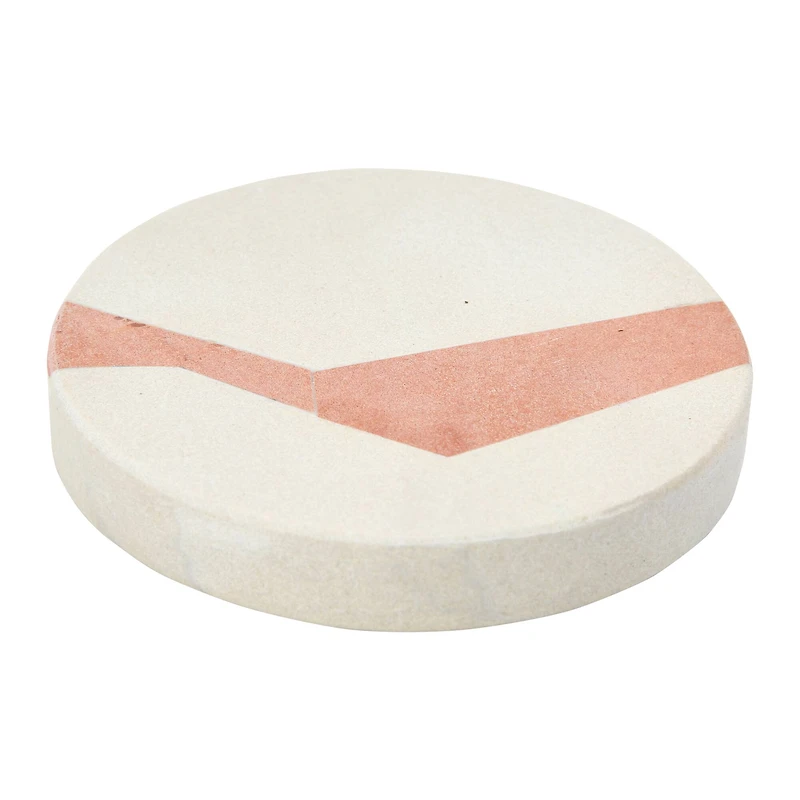 Hello Honey® Off-White and Terracotta Round Sandstone Coaster Set with Abstract Design