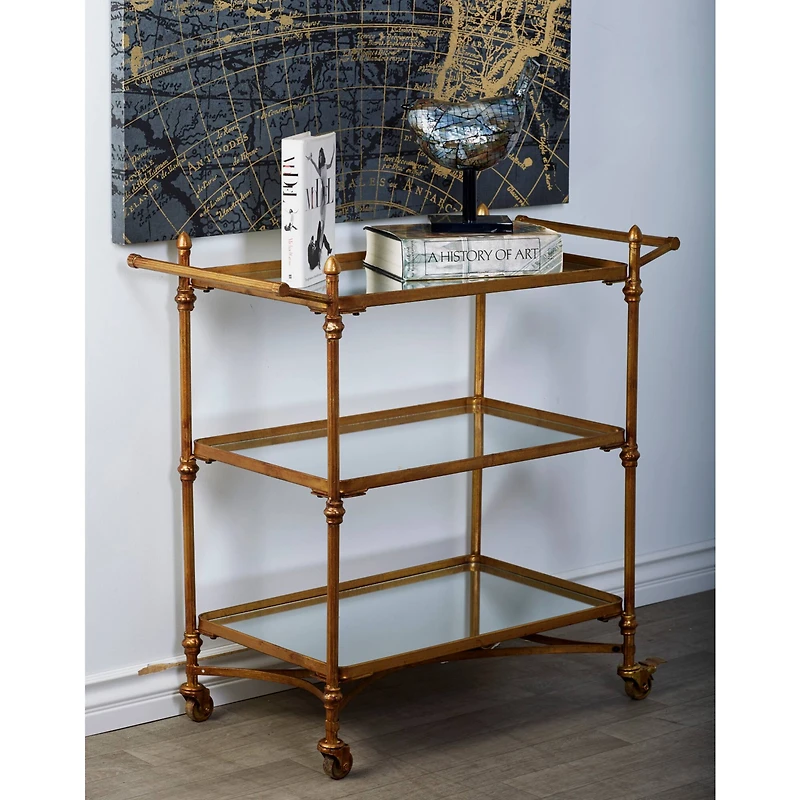Brass Iron Bar Cart, 33" x 35" x 18"