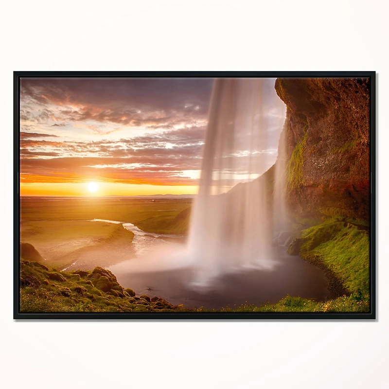 Designart - Seljalandsfoss Waterfall at Sunset