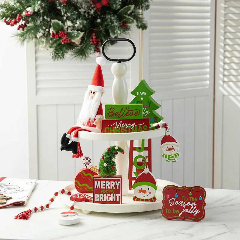 Glitzhome® Christmas Wooden Word Signs & Fabric Santa Set