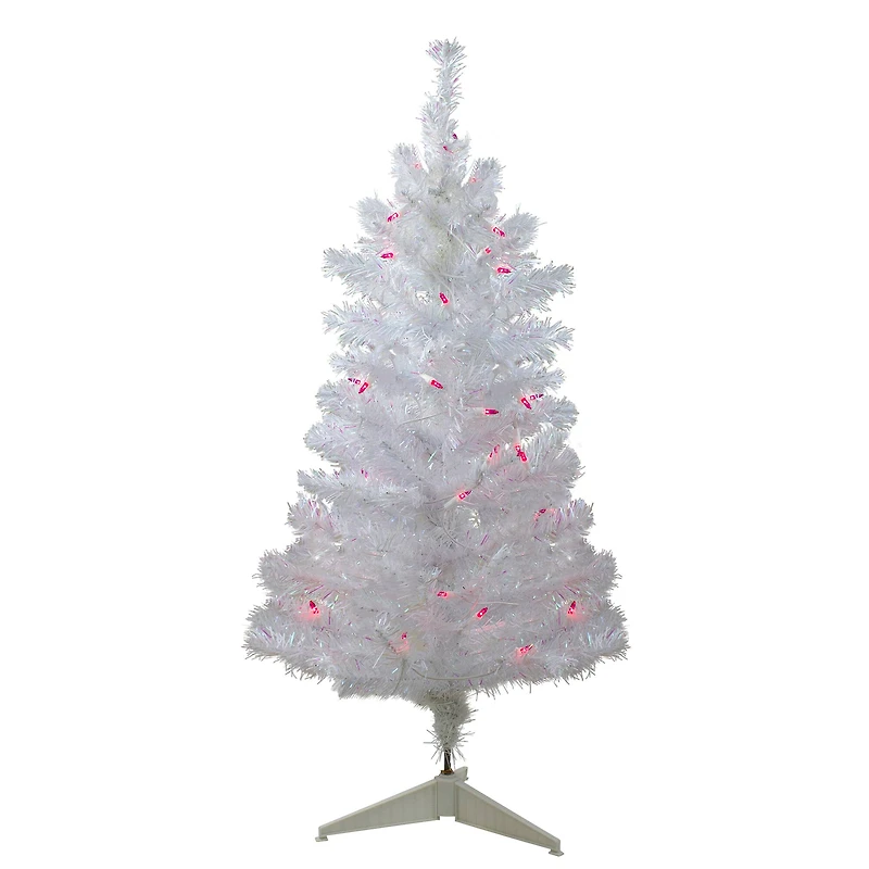 3ft. Pre-Lit White Iridescent Pine Artificial Christmas Tree, Pink Lights