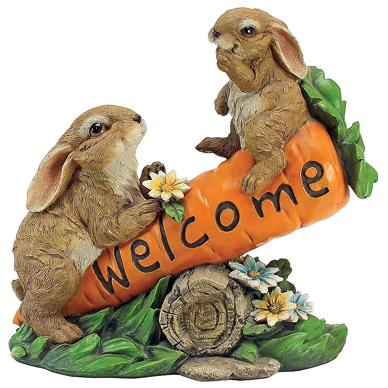 Design Toscano 10.5" Bunny Bunch Welcome Sign Statue