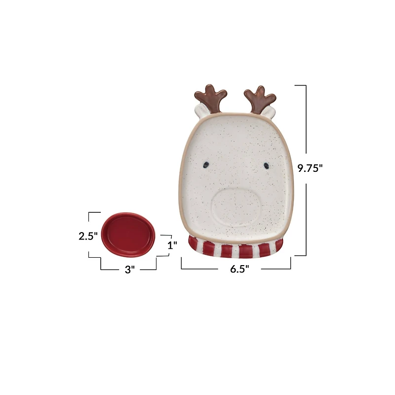 Hello Honey® 9.75" Reindeer Head Stoneware Platter & Red Nose Dish Set