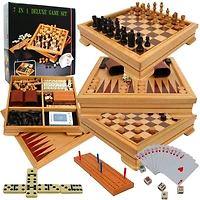 Toy Time 7-in-1 Deluxe Wood Board Game Set