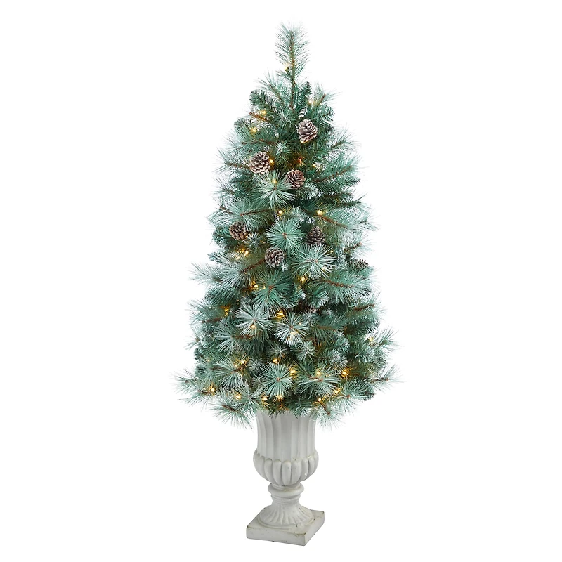 4.5ft. Pre-Lit Frosted Tip British Columbia Mountain Pine Artificial Christmas Tree In Decorative Urn, 100 Clear Lights