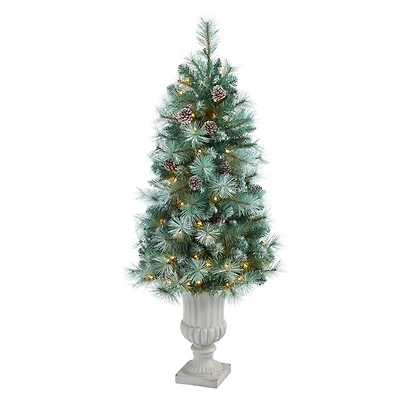 4.5ft. Pre-Lit Frosted Tip British Columbia Mountain Pine Artificial Christmas Tree In Decorative Urn, 100 Clear Lights