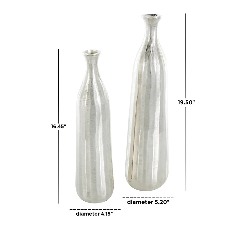 Silver Decorative Aluminum Vase Set with Wavy Accents & Textured Ridges