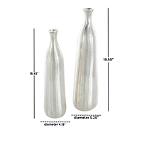 Silver Decorative Aluminum Vase Set with Wavy Accents & Textured Ridges