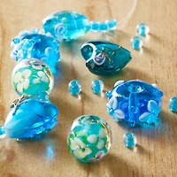 12 Pack: Aqua Heart & Flower Lampwork Glass Beads by Bead Landing™