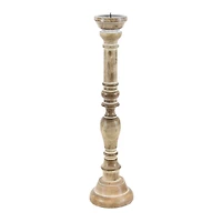 Brown Mango Wood Traditional Candle Holder Set