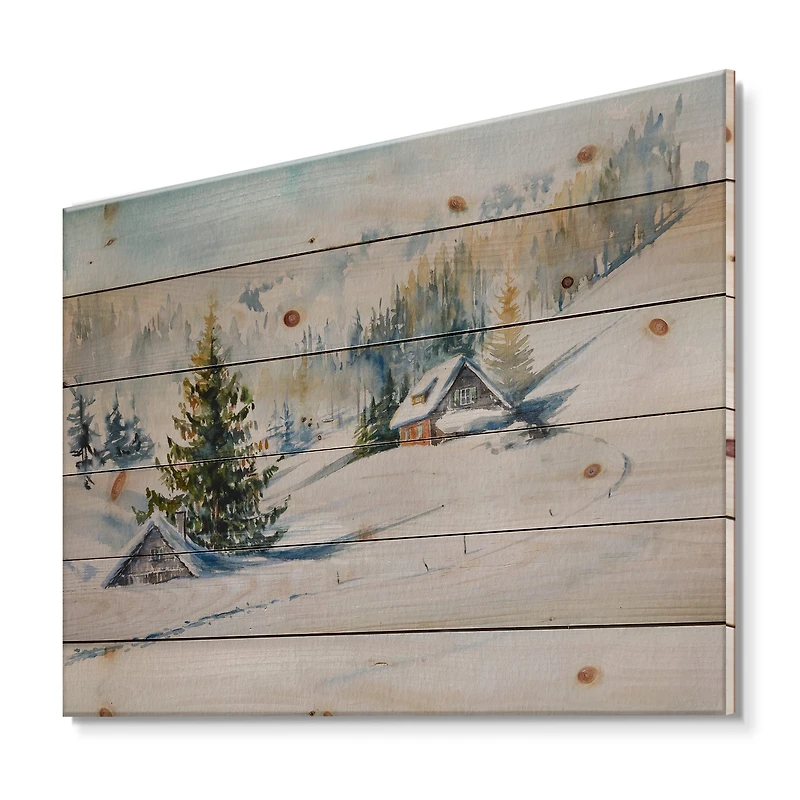 Designart - Little House In The Winter Mountains