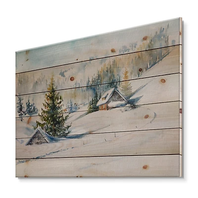 Designart - Little House In The Winter Mountains