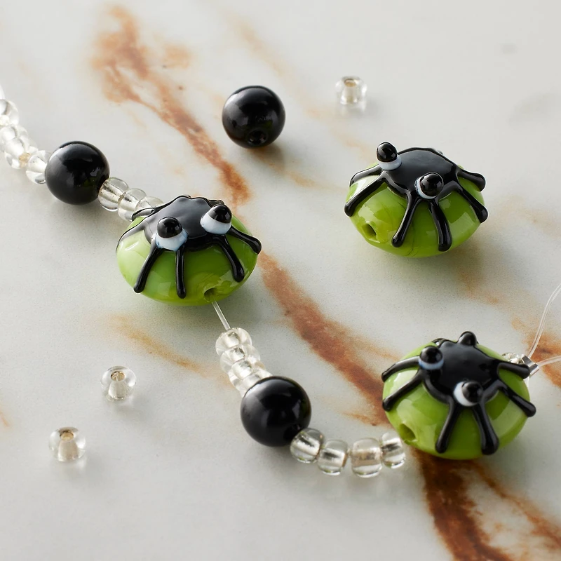 Green & Black Spider Lampwork Glass Bead Mix by Bead Landing™