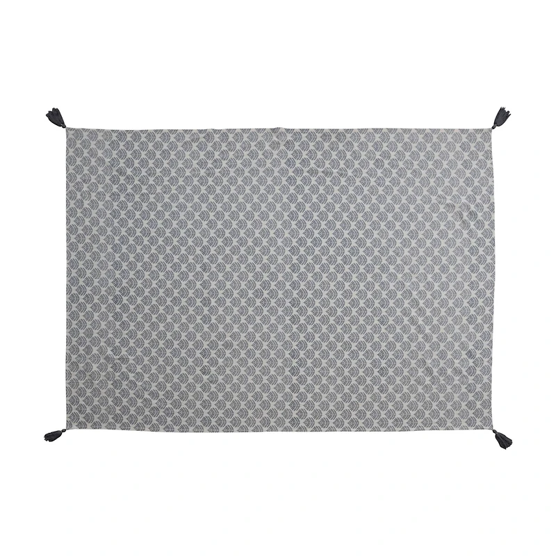 Hello Honey® 84" Gray & Gold Cotton Printed Tablecloth with Leaf Pattern & Tassels