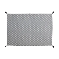 Hello Honey® 84" Gray & Gold Cotton Printed Tablecloth with Leaf Pattern & Tassels