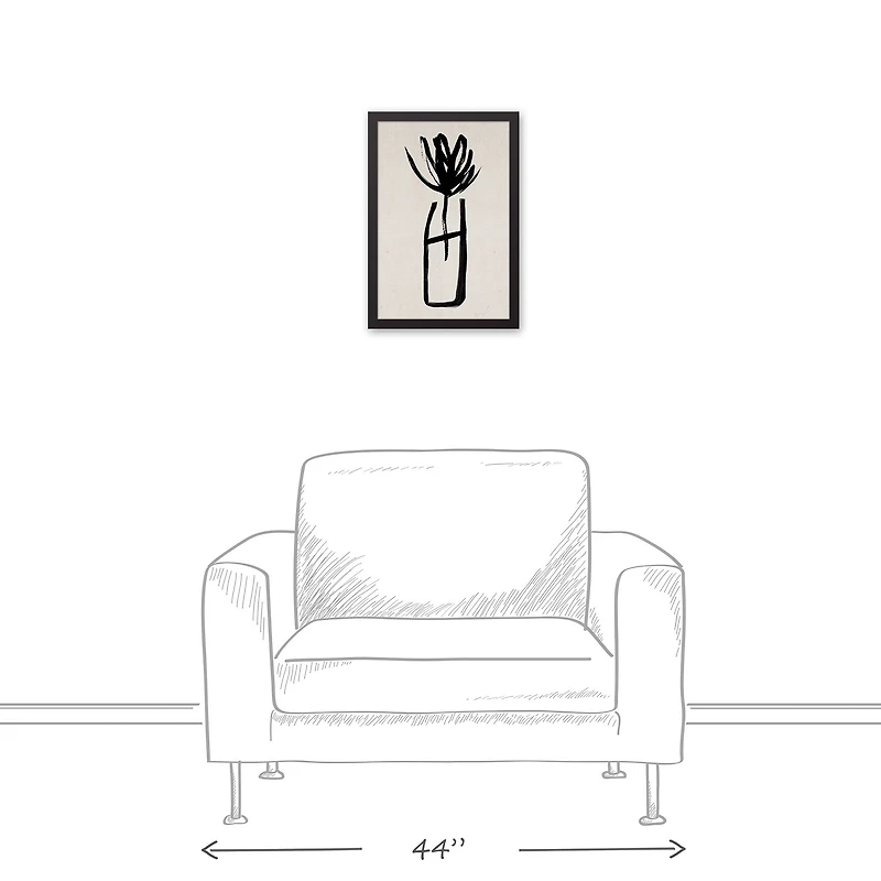 Beige & Black Ink Stroke Flower Black Framed Canvas