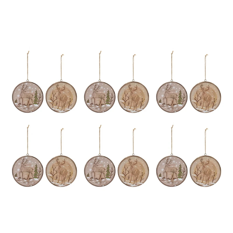 12ct. 4" Wood Deer Tree Disc Ornament Set