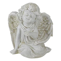 6.5" Ivory Sitting Cherub Angel with Bird Outdoor Statue