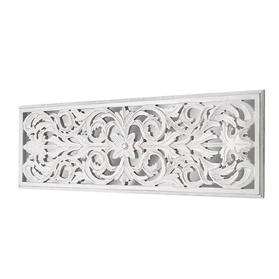 American Art Décor™ 36" Distressed Reflective White Wood Wall Accent Medallion Panel