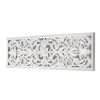 American Art Décor™ 36" Distressed Reflective White Wood Wall Accent Medallion Panel