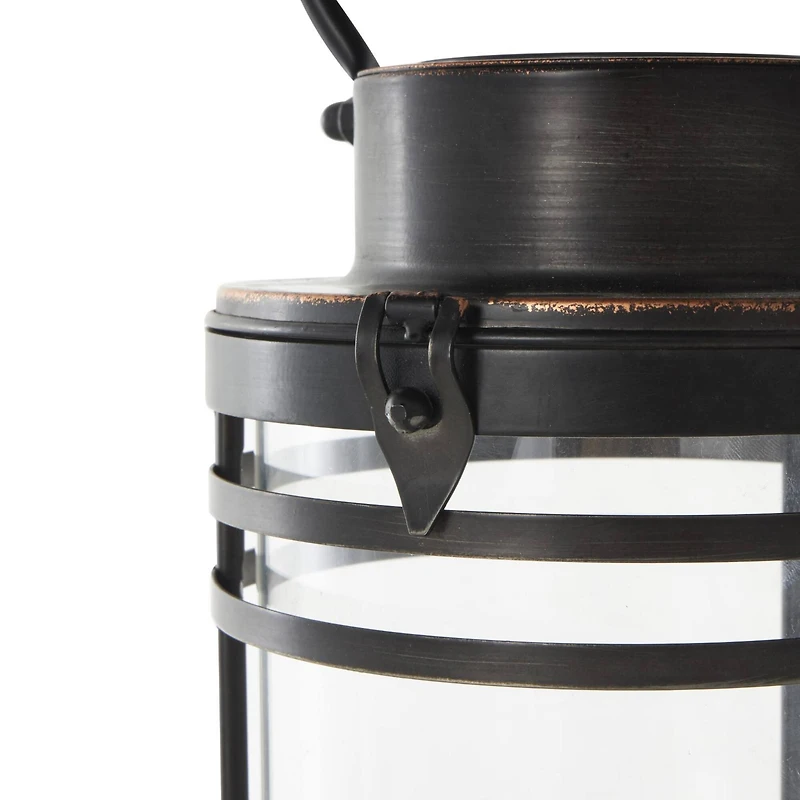 12" Black Metal Candle Lantern with Round Outlines