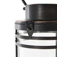 12" Black Metal Candle Lantern with Round Outlines