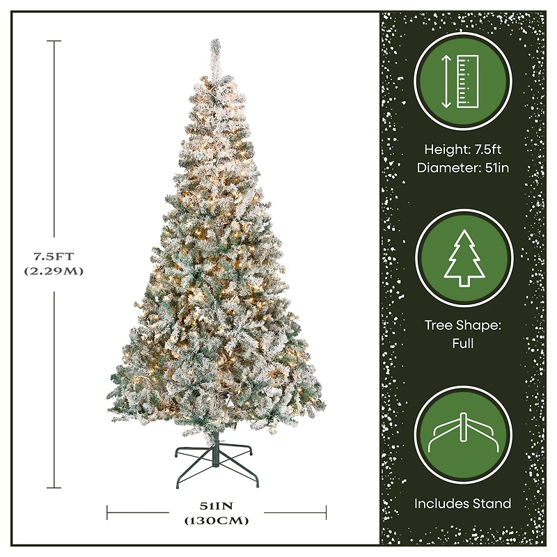 7.5ft Pre-Lit Acacia Flocked Artificial Christmas Tree, Clear Lights