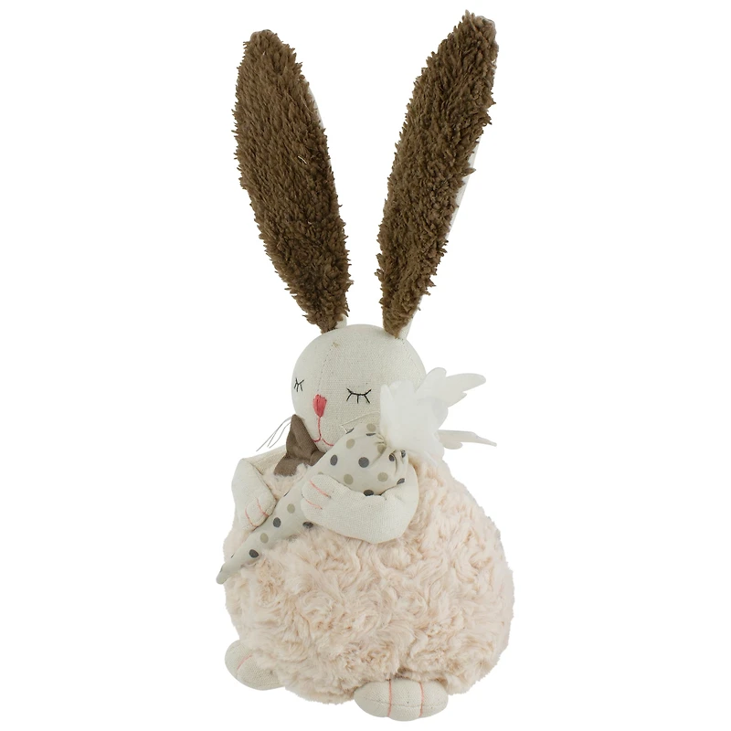 14" Beige & Brown Plush Easter Bunny Holding a Carrot Figure