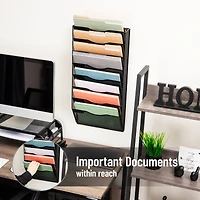 Mind Reader Wall File Organizer, 8 Pocket Hanging Document Rack, Office Wall Mount, Metal Mesh