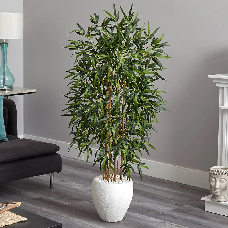 5ft. Bamboo Tree in Oval White Planter