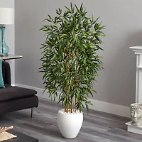 5ft. Bamboo Tree in Oval White Planter